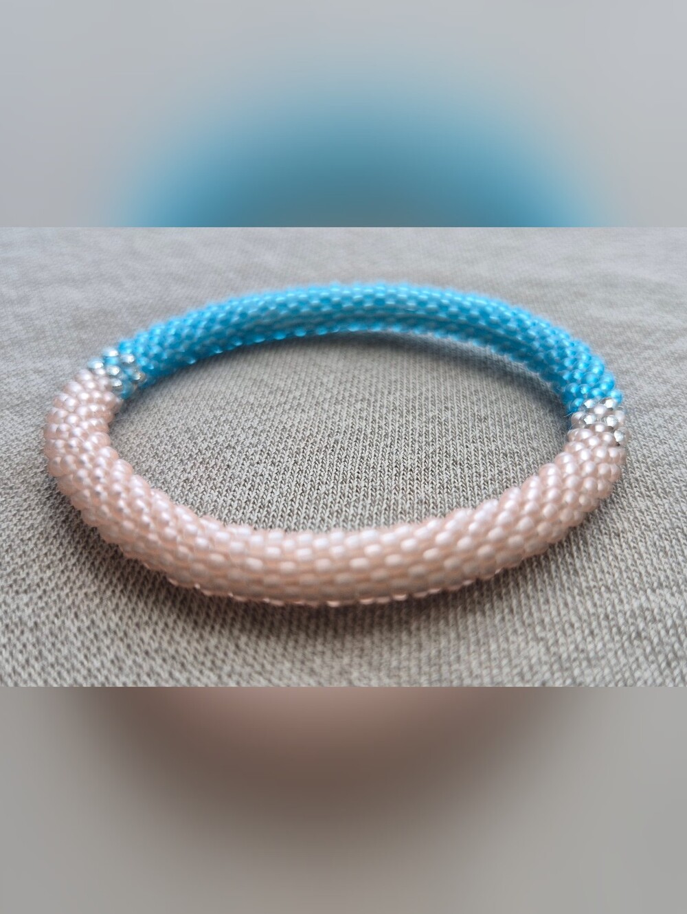 Two-Tone Beaded Hair Ring — Light Pink and Blue